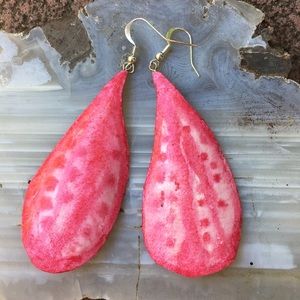 Large red spotted papercraft earrings handmade